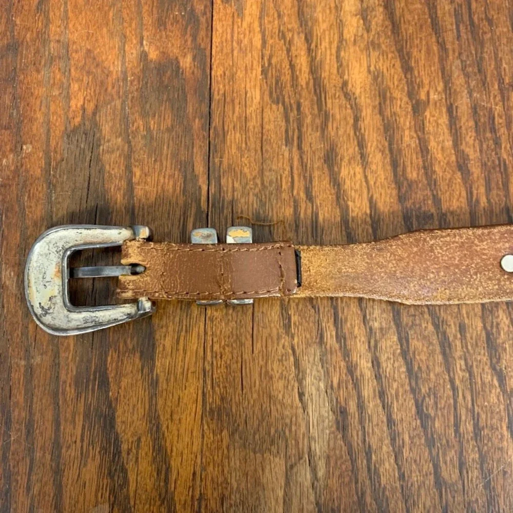 Vintage Western Medallion Belt Brown Leather Cowboy Biker Men's 36